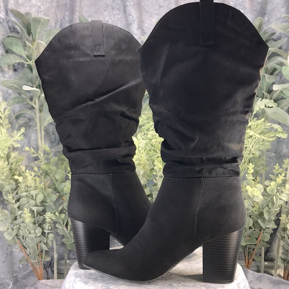 SO Tibia Black 17” Faux Suede Pointed Toe Fashion Slouch Boots WMS 10M🌟NIB🌟 - Picture 4 of 14